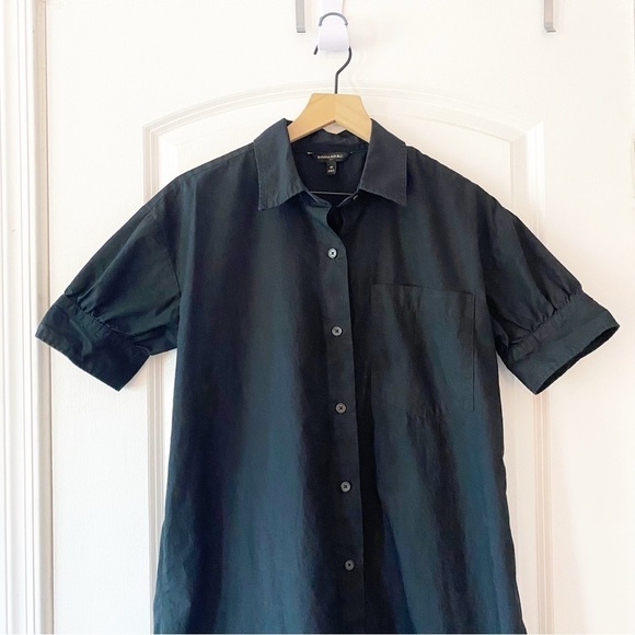 BANANA REPUBLIC Black Poplin Knee Length Collared Shirt Dress Preppy - Picture 3 of 8